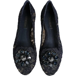 Blue Taormina Lace Crystals Flats Shoes