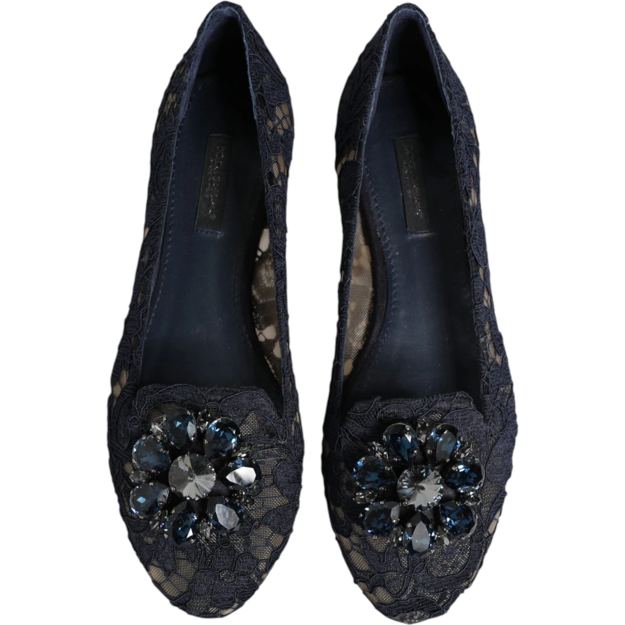 Blue Taormina Lace Crystals Flats Shoes