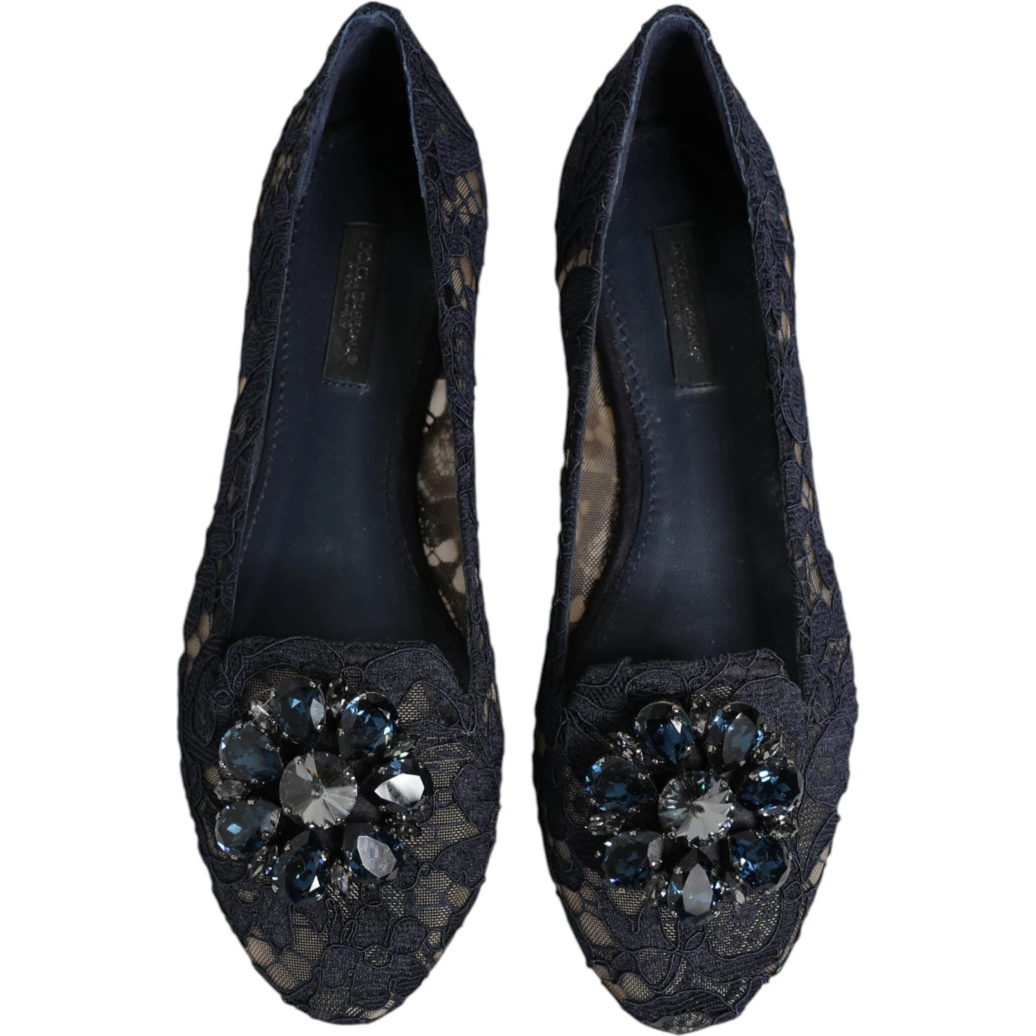 Blue Taormina Lace Crystals Flats Shoes