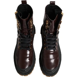 Maroon Leather Mid Calf Biker Boots Shoes