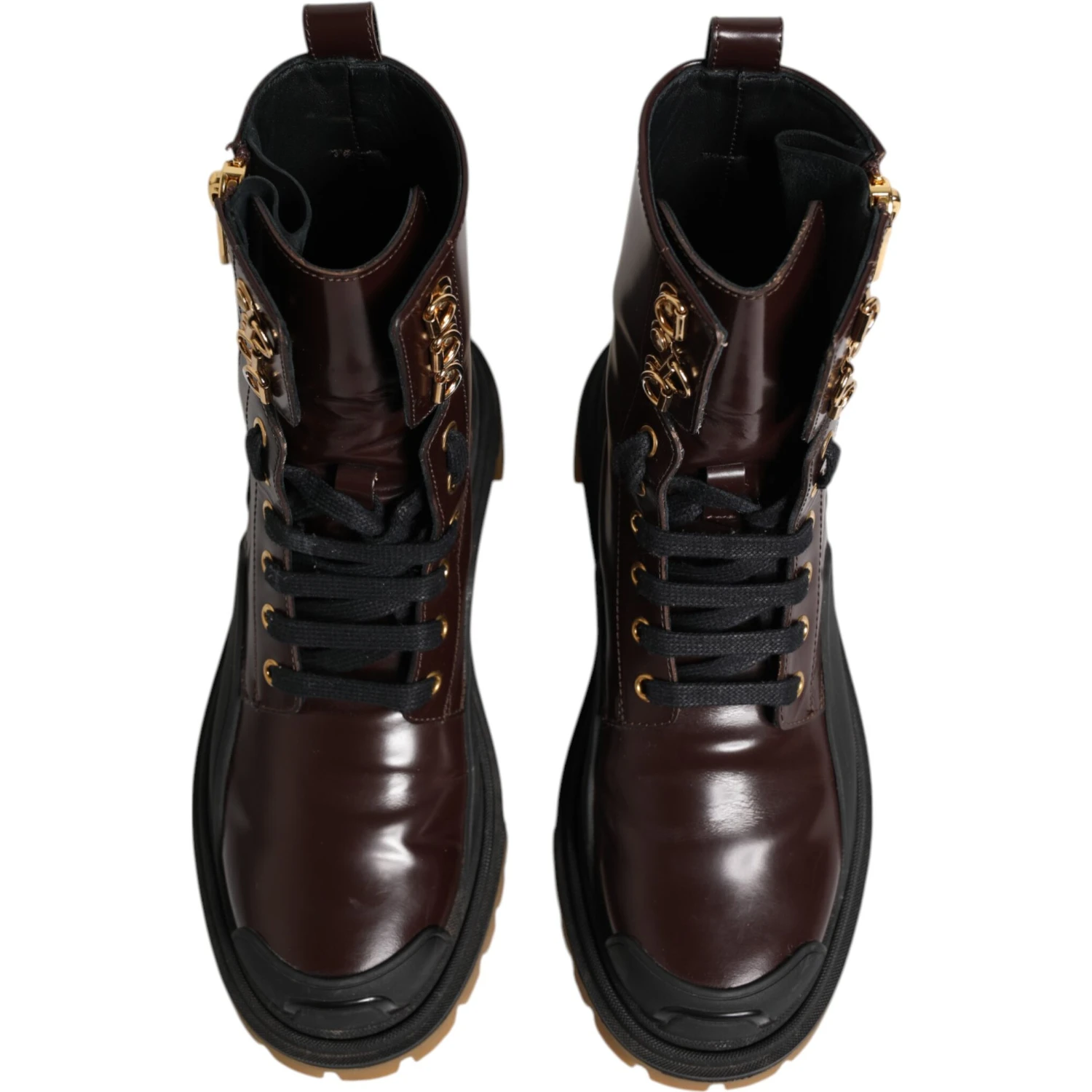 Maroon Leather Mid Calf Biker Boots Shoes