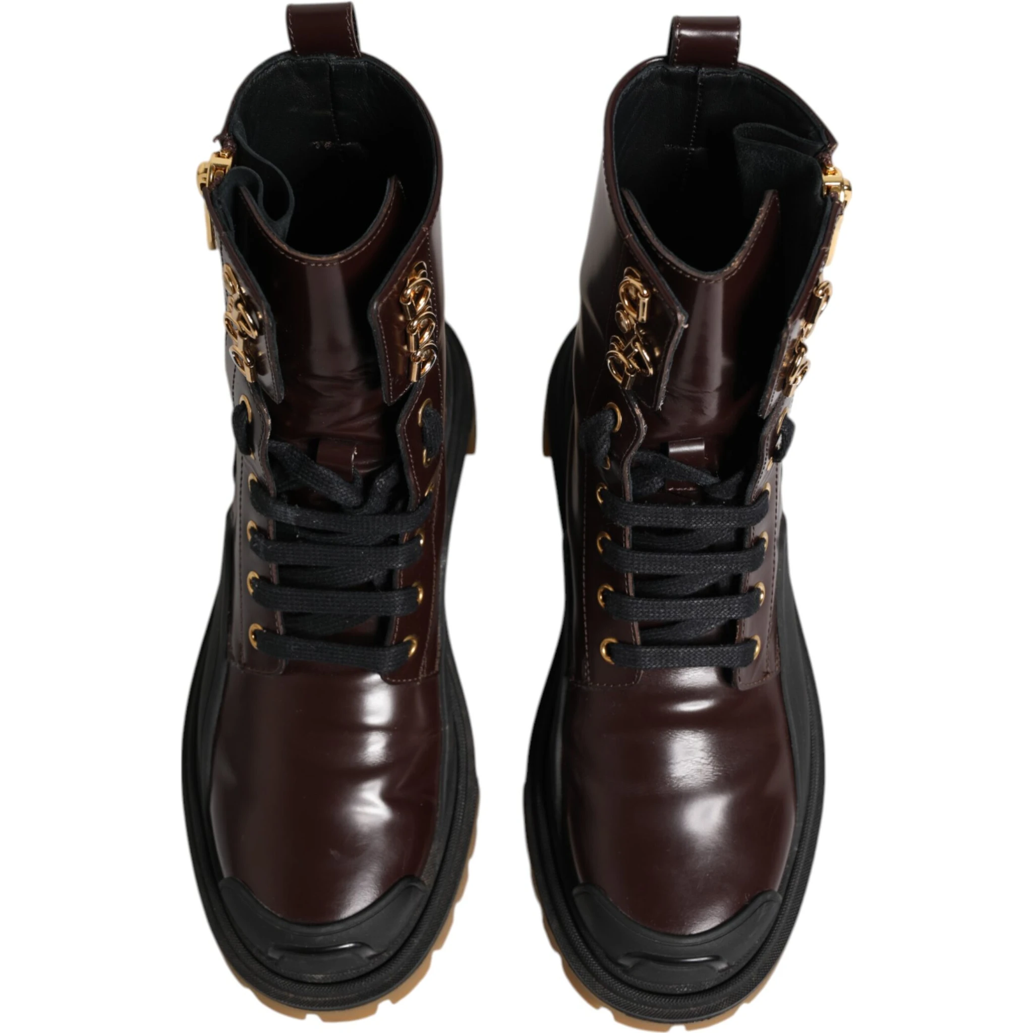 Maroon Leather Mid Calf Biker Boots Shoes