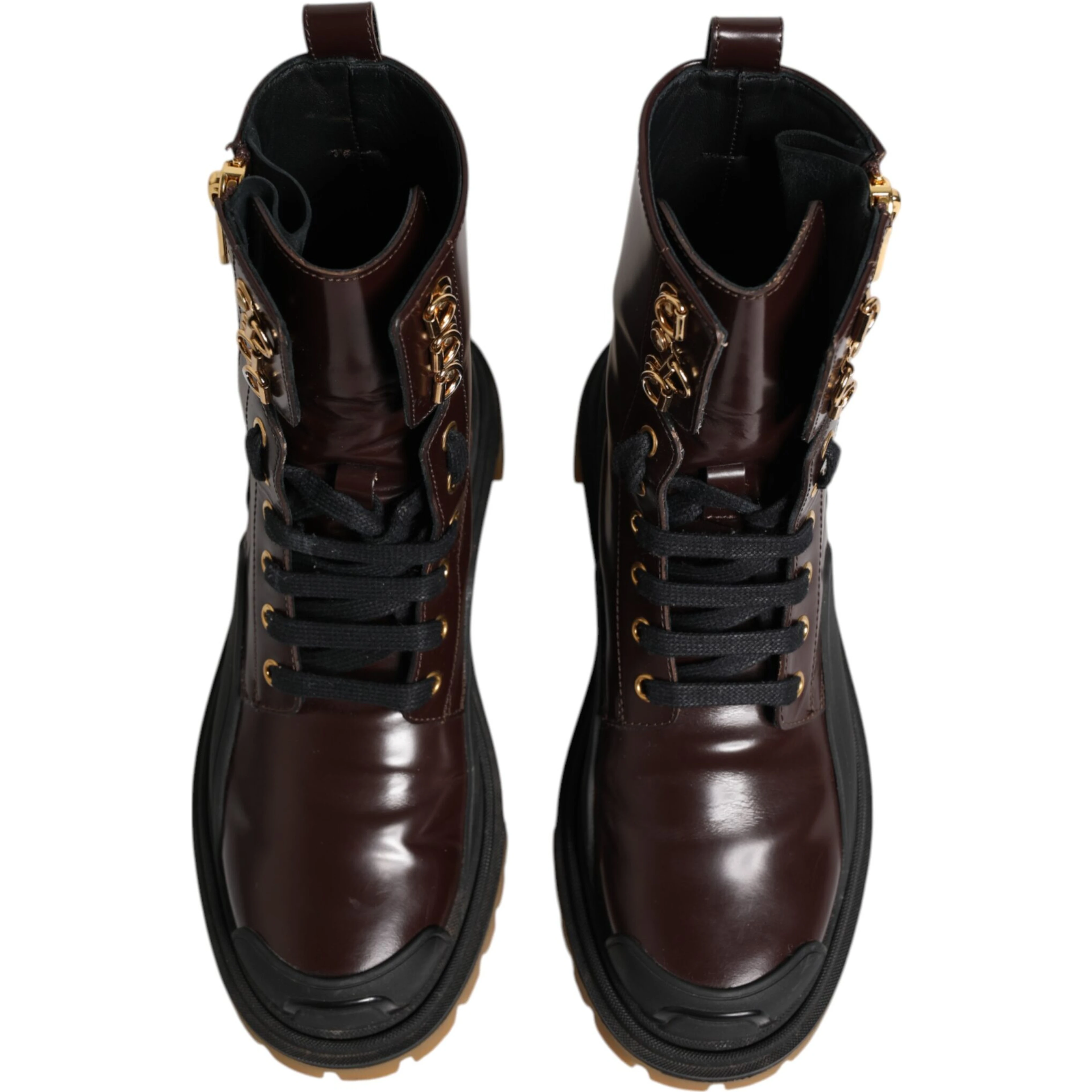 Maroon Leather Mid Calf Biker Boots Shoes