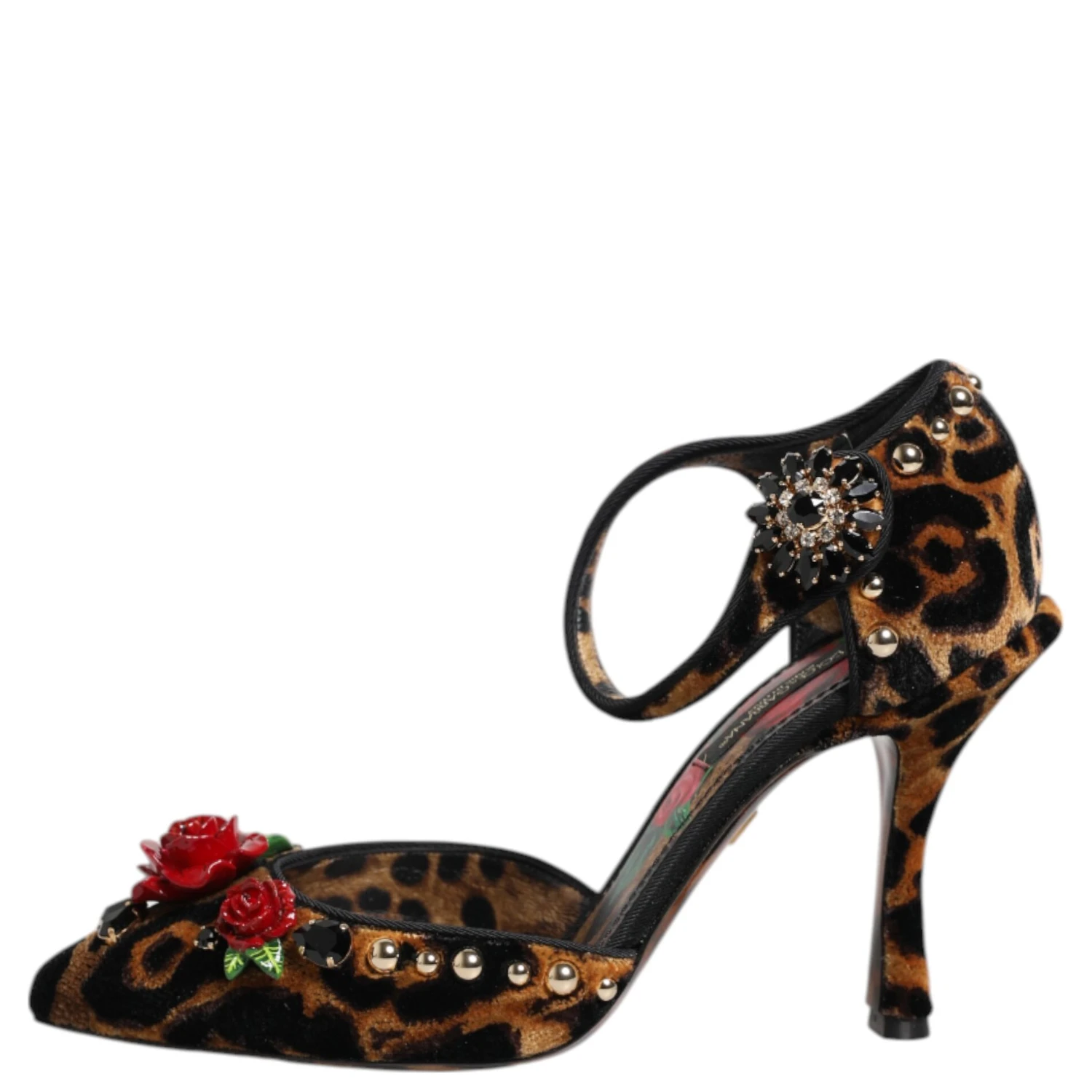 Brown Leopard Crystal Roses Pumps Shoes