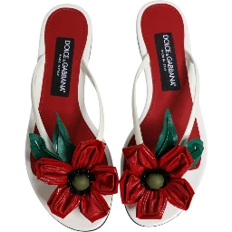 Red White KEIRA Flower Leather Sandals Shoes