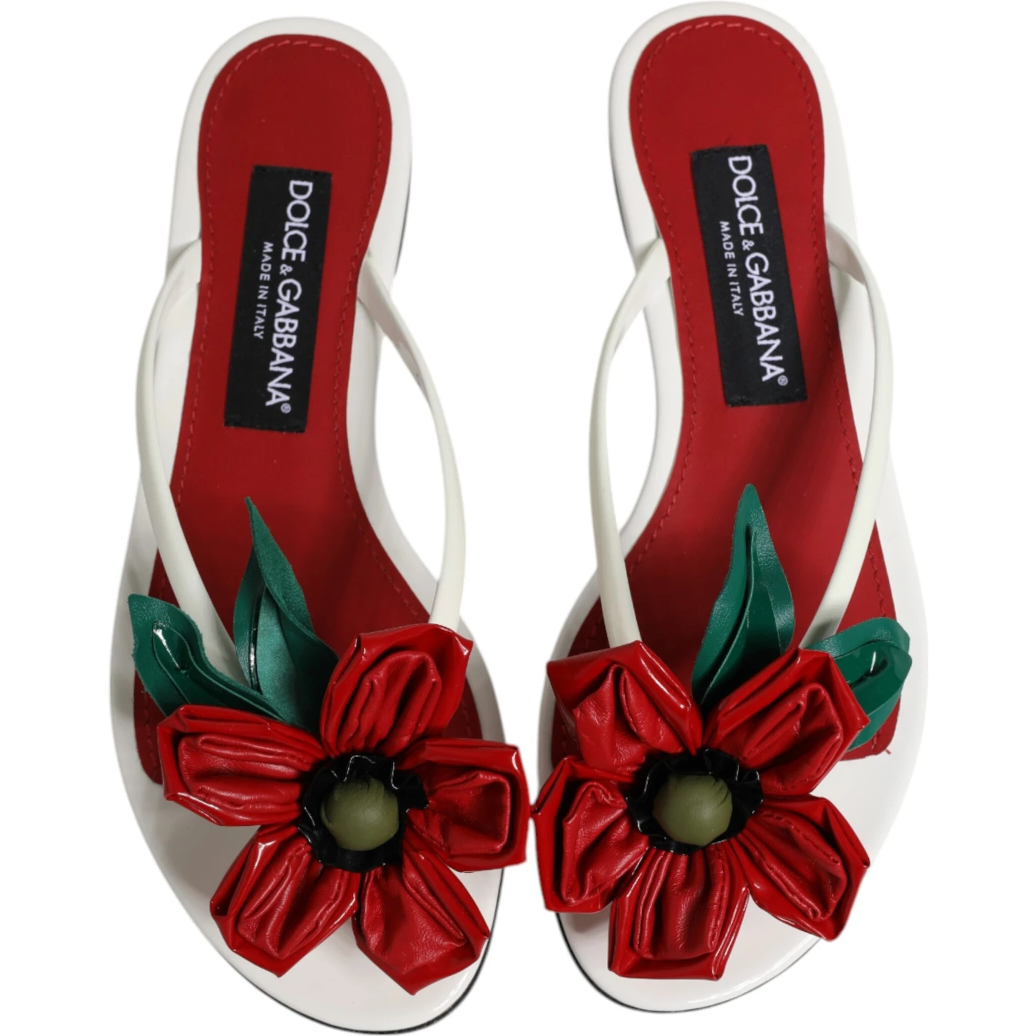 Red White KEIRA Flower Leather Sandals Shoes