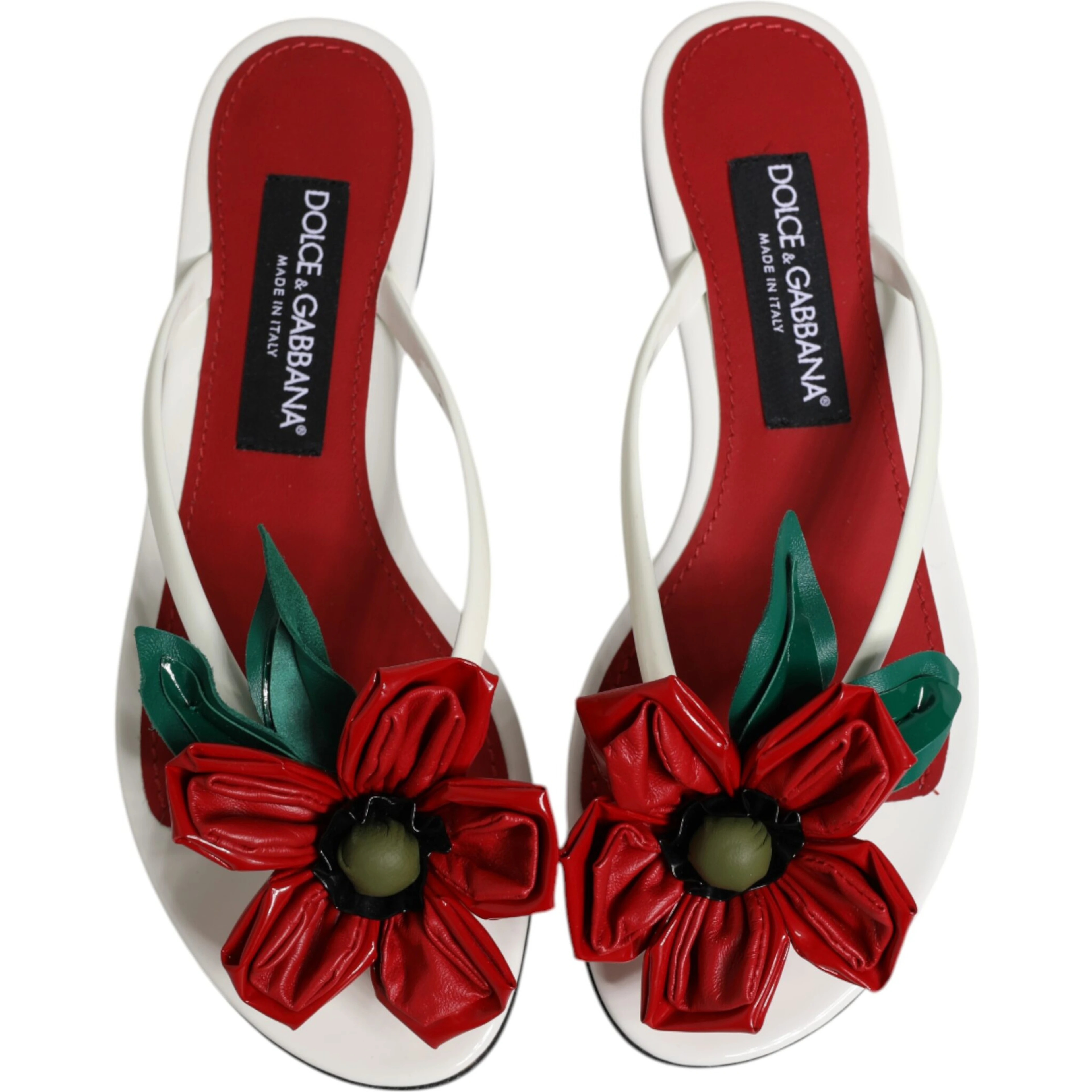 Red White KEIRA Flower Leather Sandals Shoes