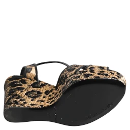 Brown Leopard Wedges Ankle Strap Sandals Shoes