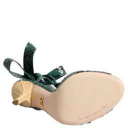 Green Python Leather Heels Sandals Shoes