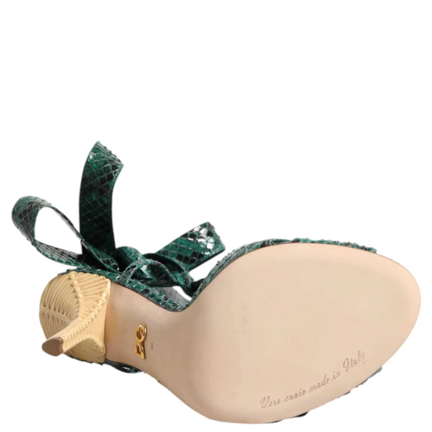 Green Python Leather Heels Sandals Shoes