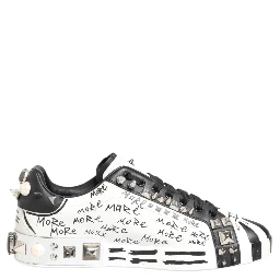 White Studded Printed Low Top Sneakers Shoes