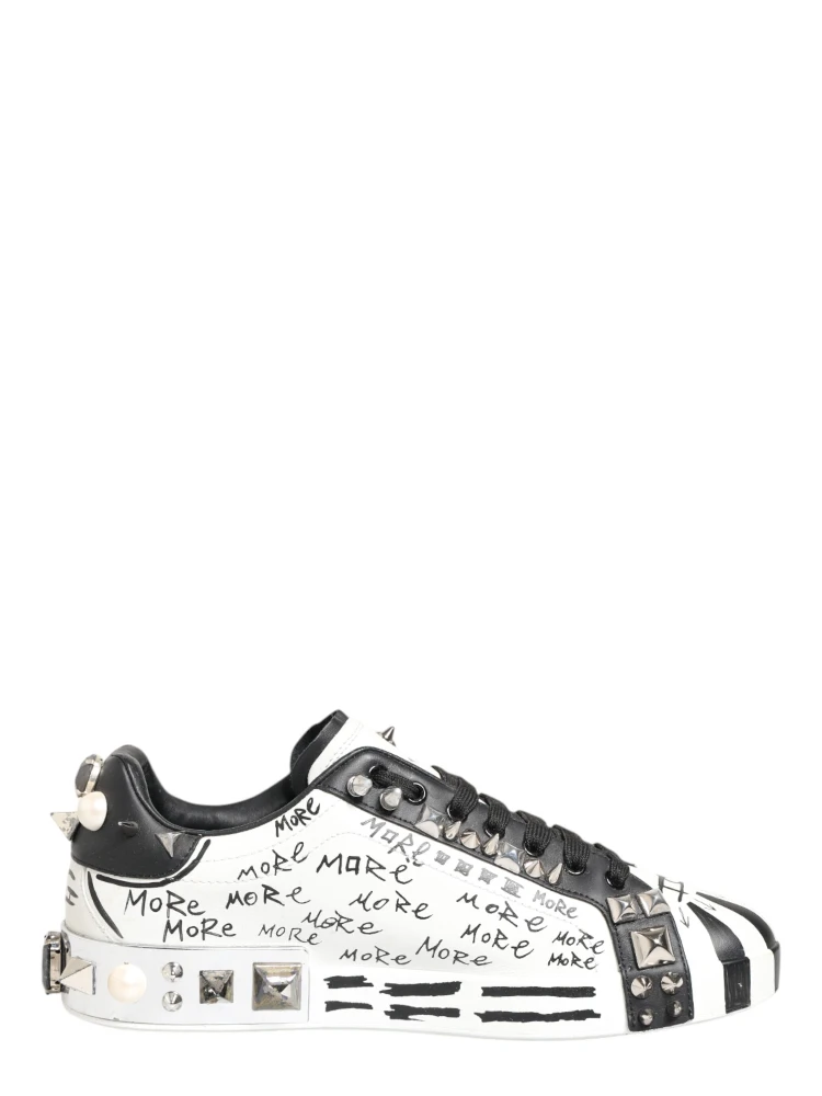 White Studded Printed Low Top Sneakers Shoes