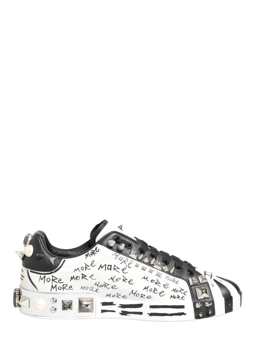 White Studded Printed Low Top Sneakers Shoes