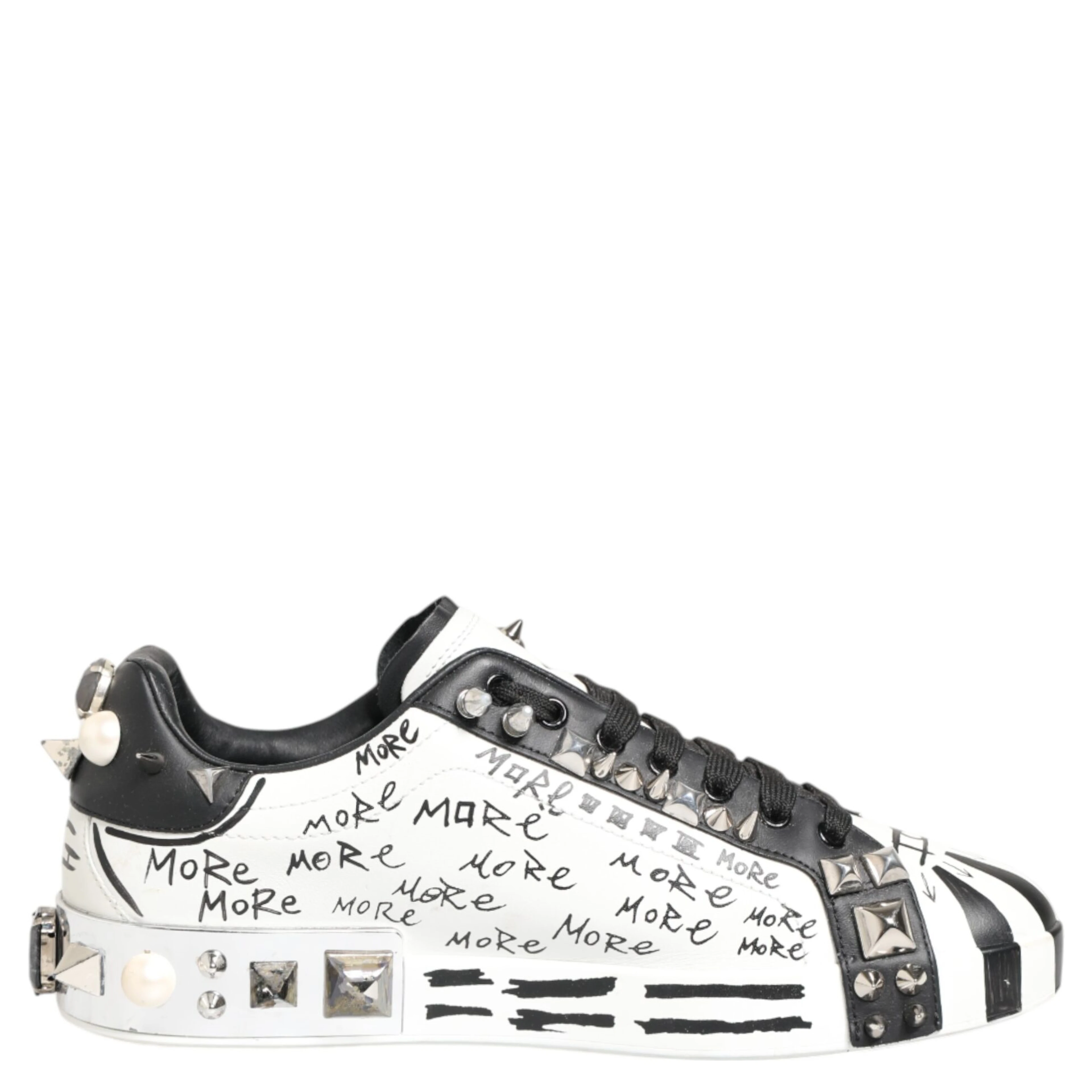 White Studded Printed Low Top Sneakers Shoes