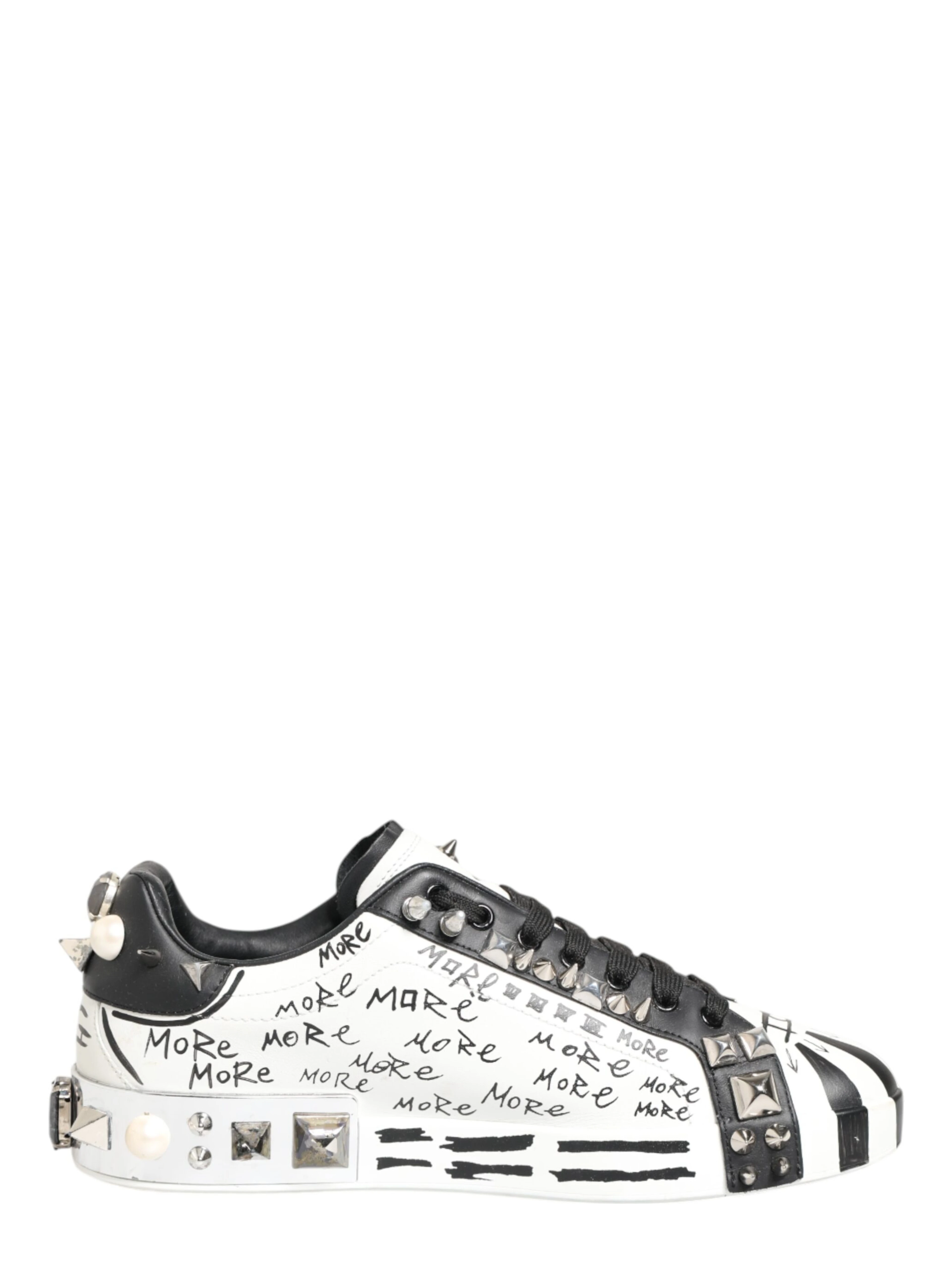White Studded Printed Low Top Sneakers Shoes