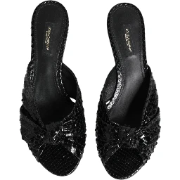 Black Leather Heels Slides Sandals Shoes