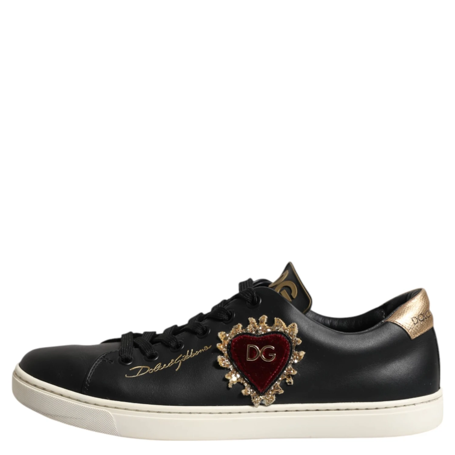 Black Leather Sacred Heart Sneakers Shoes