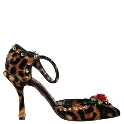 Brown Leopard Crystal Roses Pumps Shoes