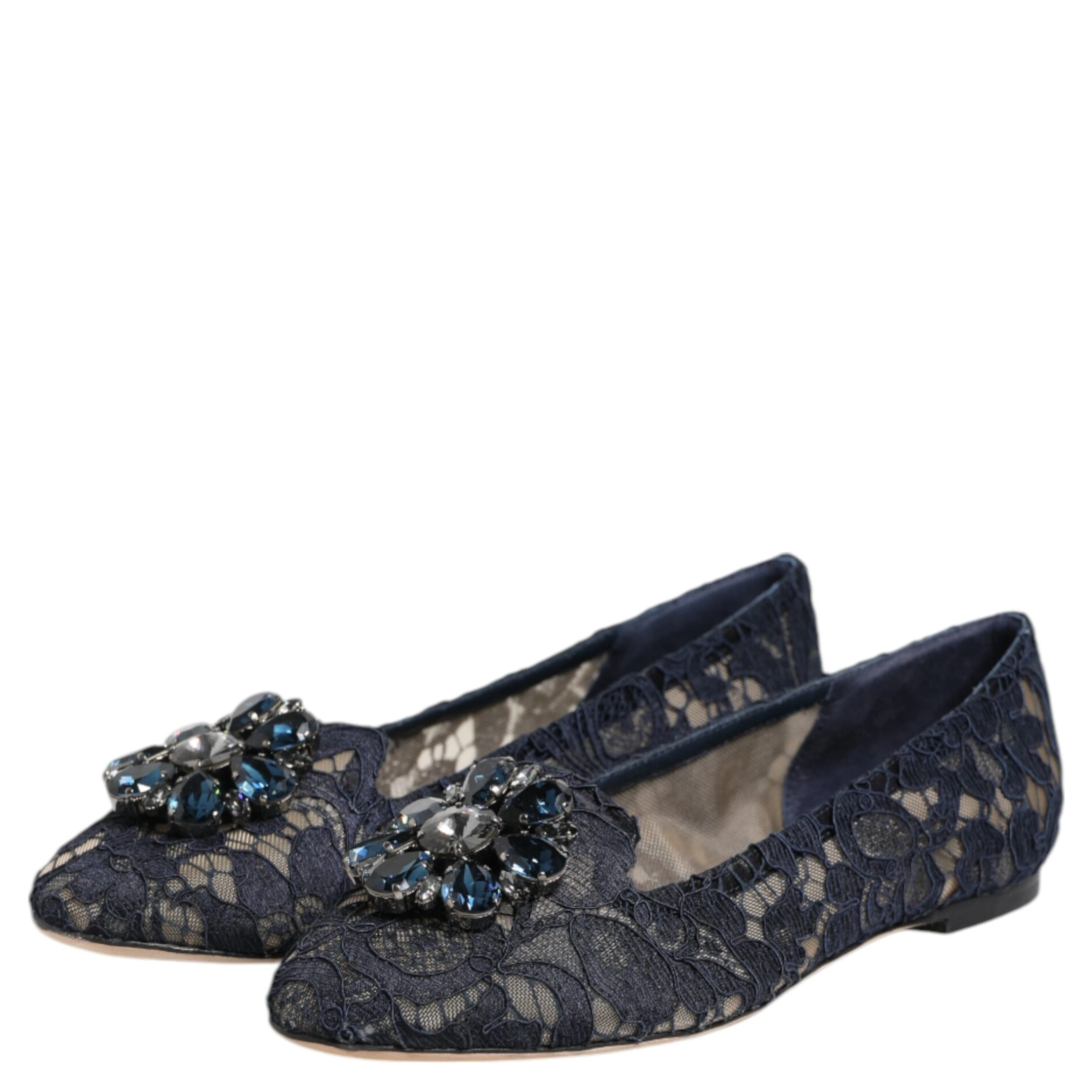 Blue Taormina Lace Crystals Flats Shoes
