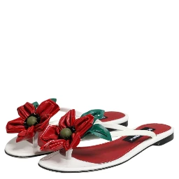 Red White KEIRA Flower Leather Sandals Shoes