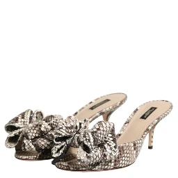 Multicolor Keira Bow Leather Peep Toe Mules Shoes