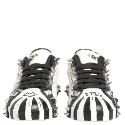 White Studded Printed Low Top Sneakers Shoes