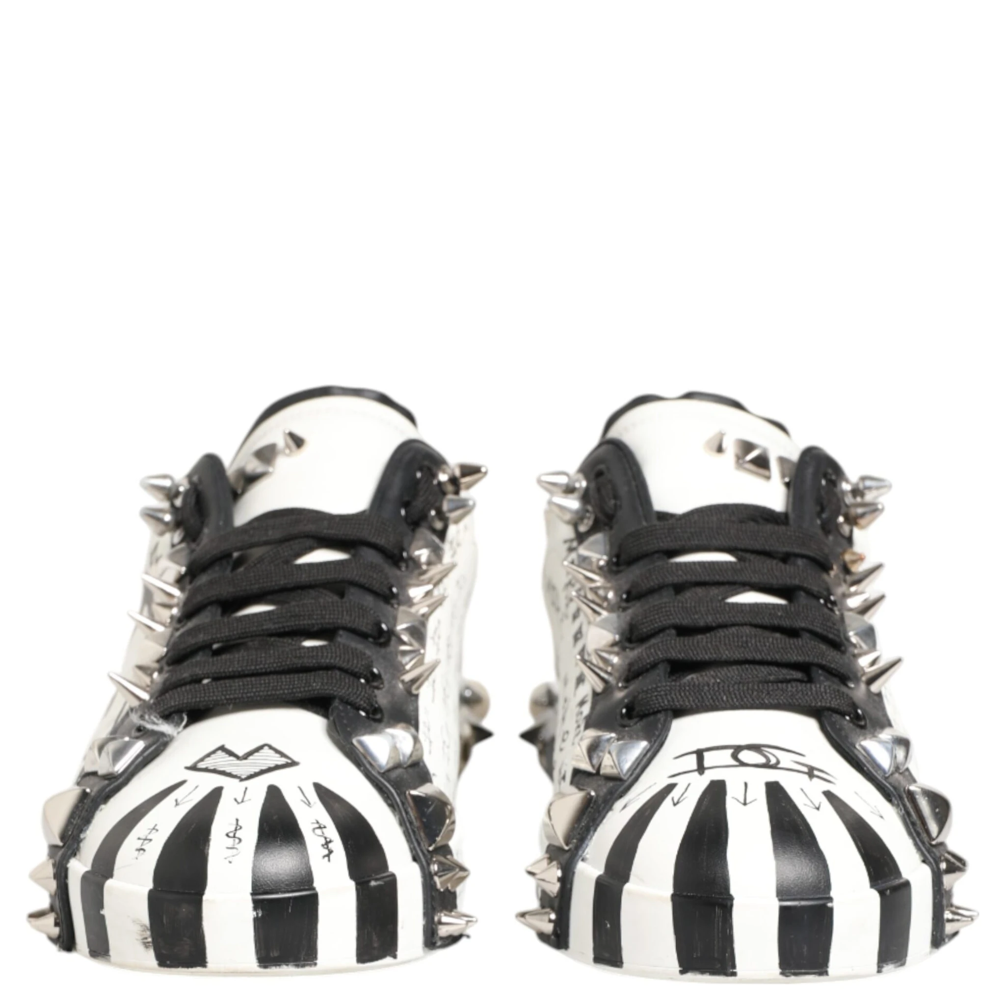 White Studded Printed Low Top Sneakers Shoes