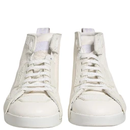 White Leather Mid Top Sneakers Shoes