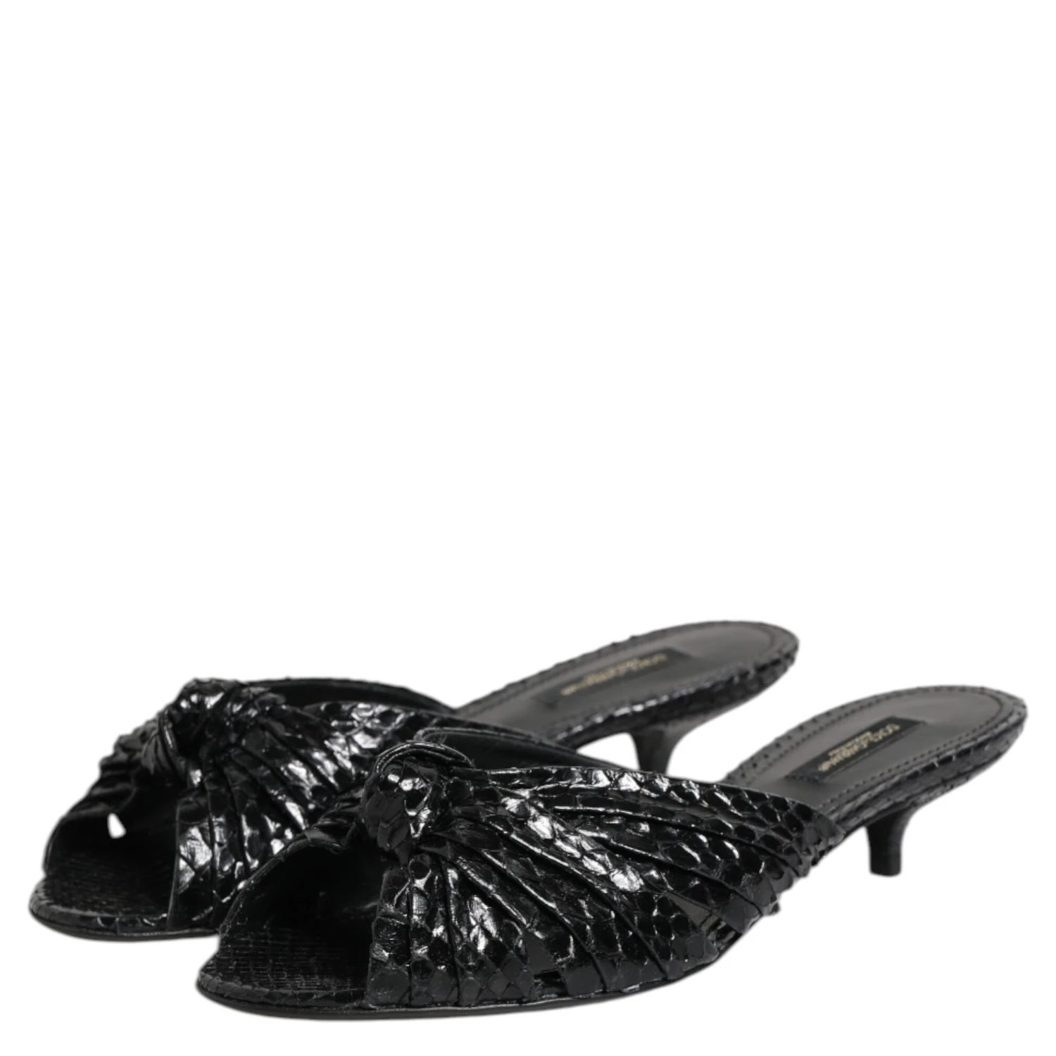Black Leather Heels Slides Sandals Shoes