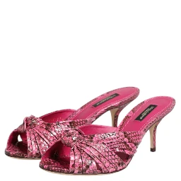 Pink Leather Heels Slides Sandals Shoes