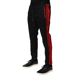 Red Stripe Cotton Logo Jogger Sweatpants Pants