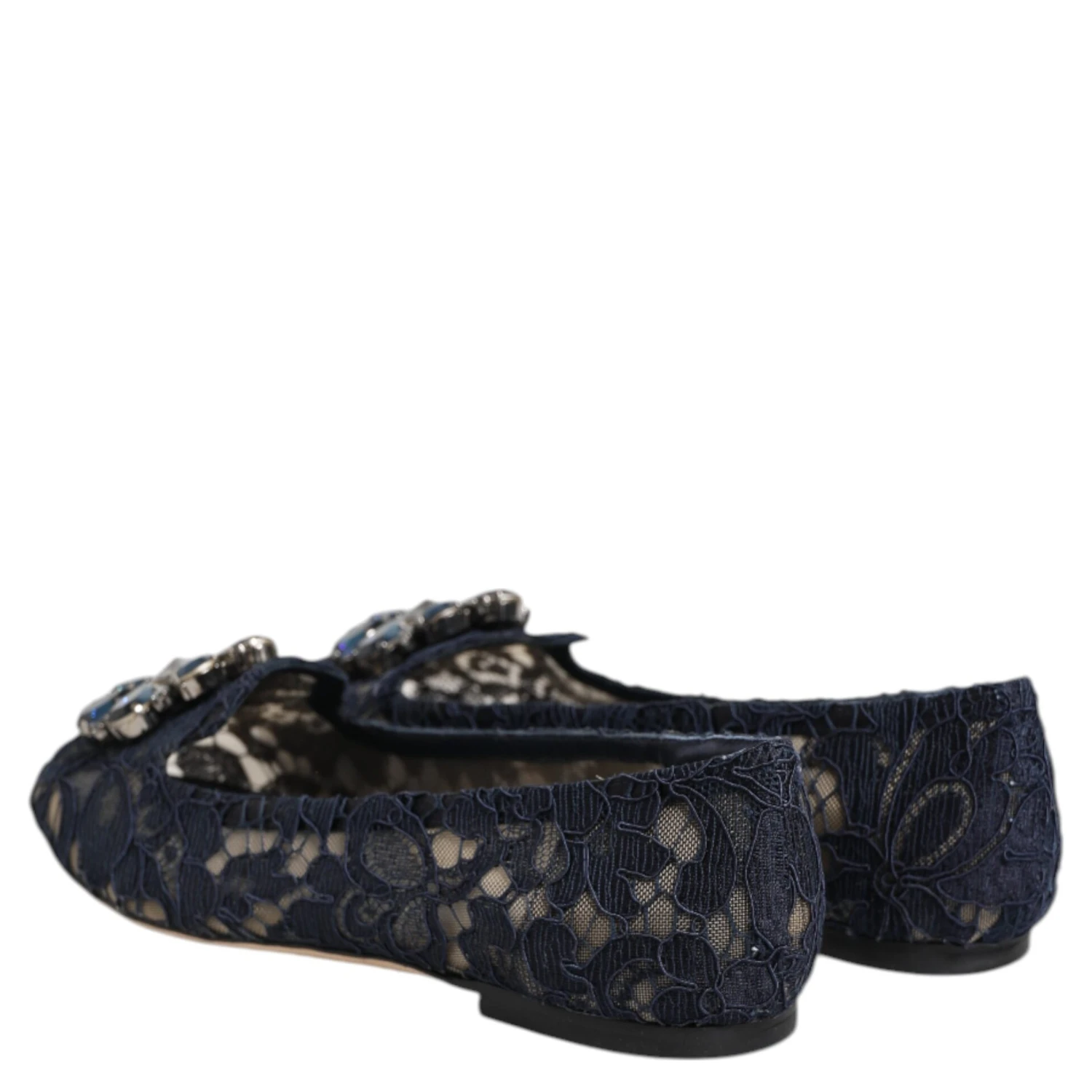 Blue Taormina Lace Crystals Flats Shoes