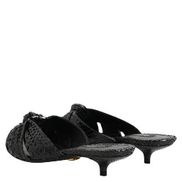 Black Leather Heels Slides Sandals Shoes