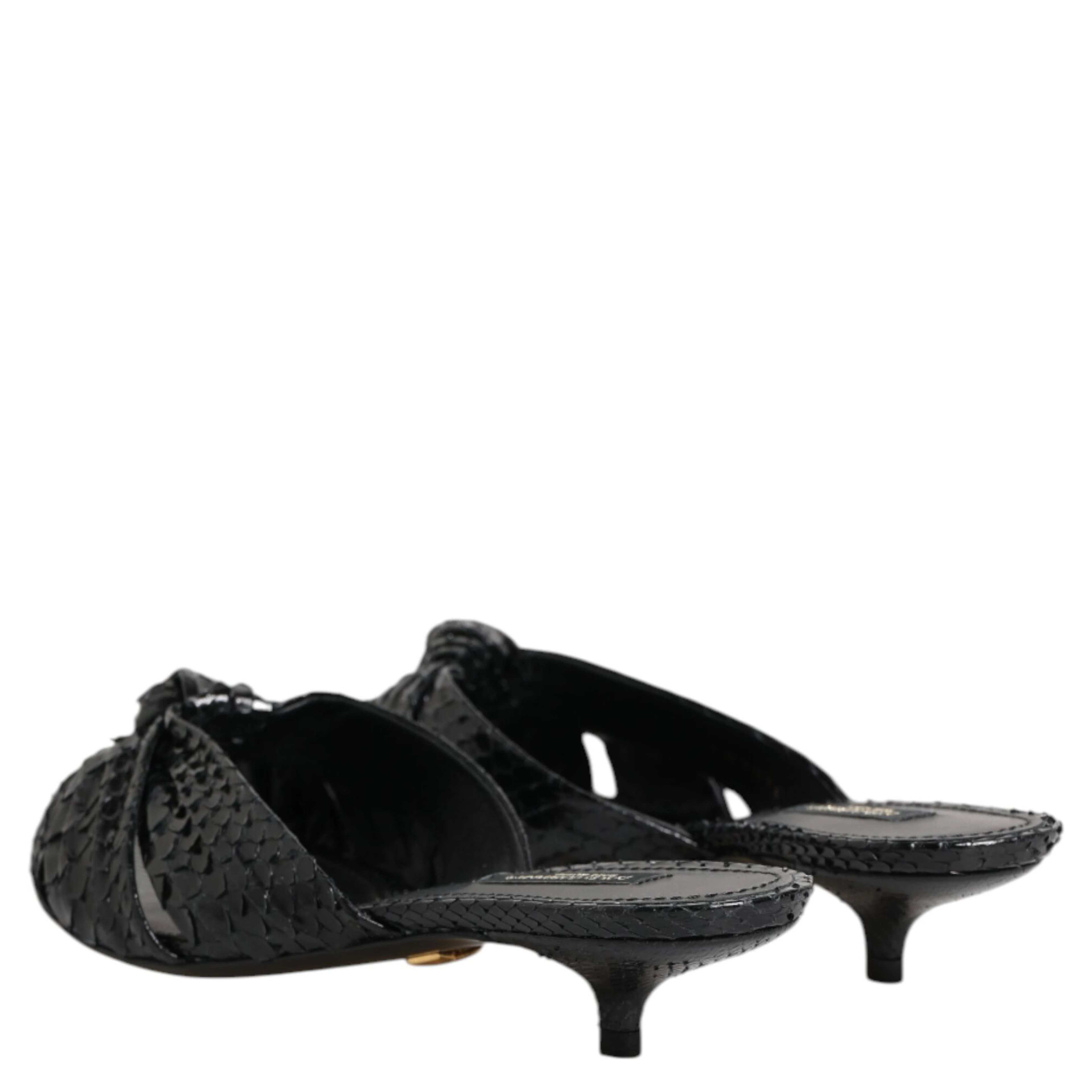 Black Leather Heels Slides Sandals Shoes