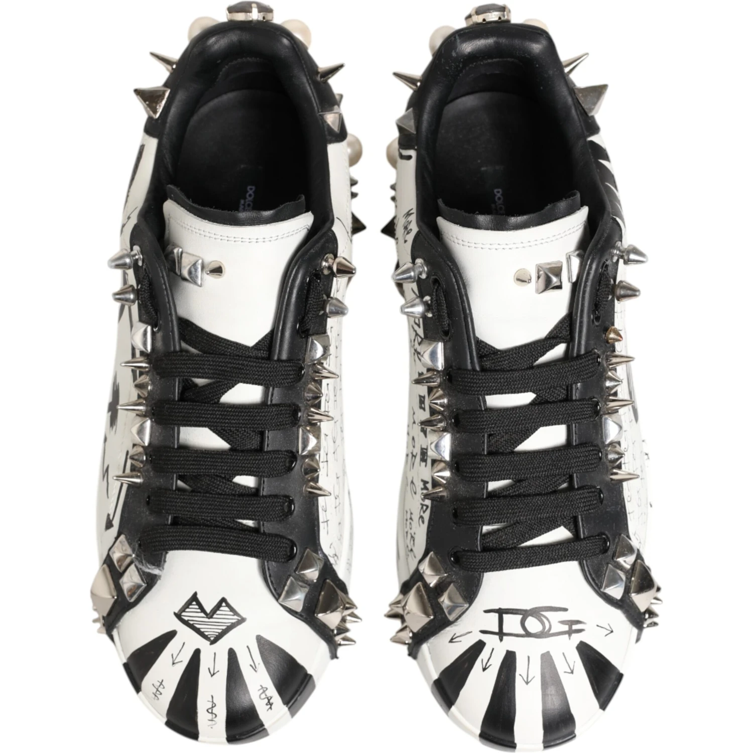 White Studded Printed Low Top Sneakers Shoes