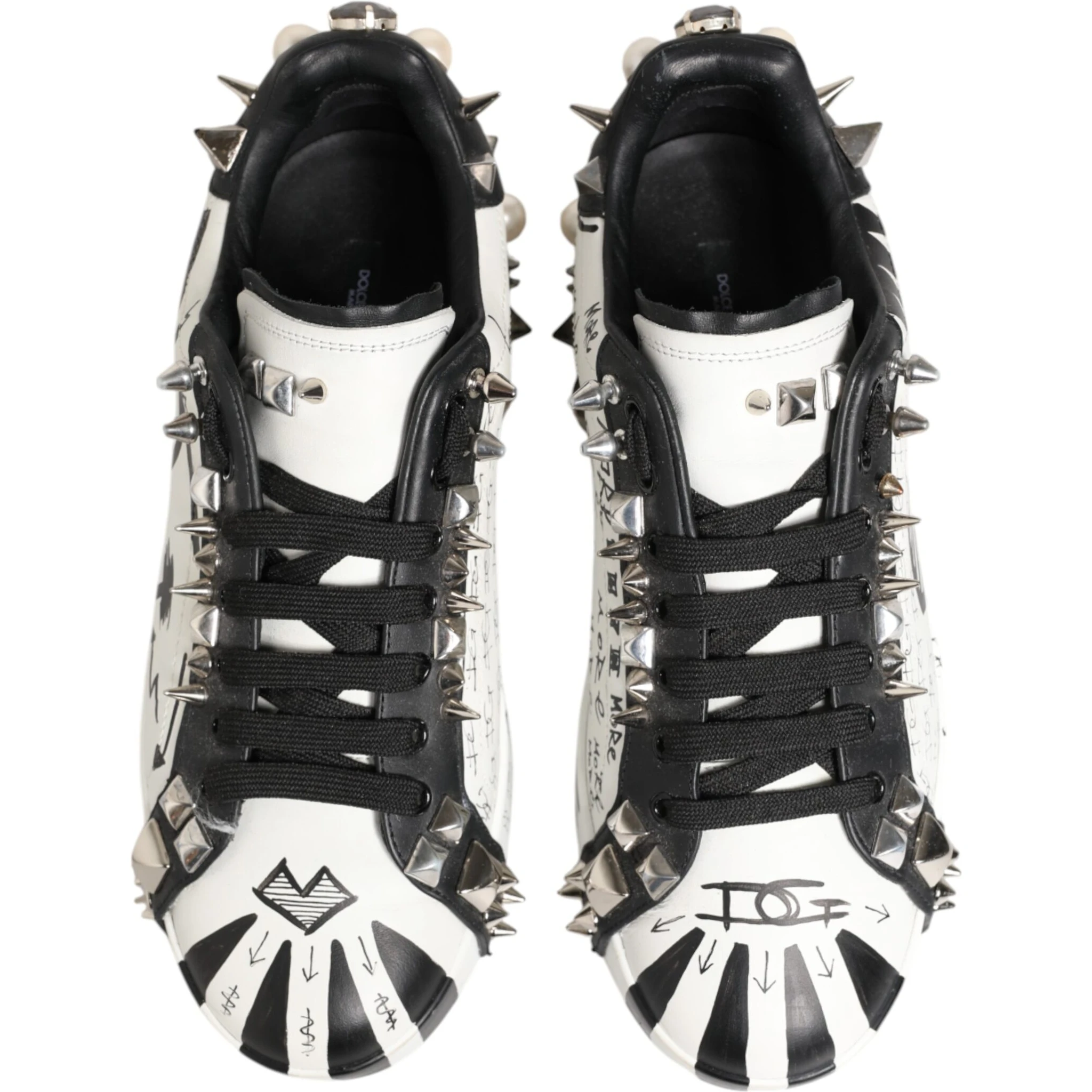 White Studded Printed Low Top Sneakers Shoes