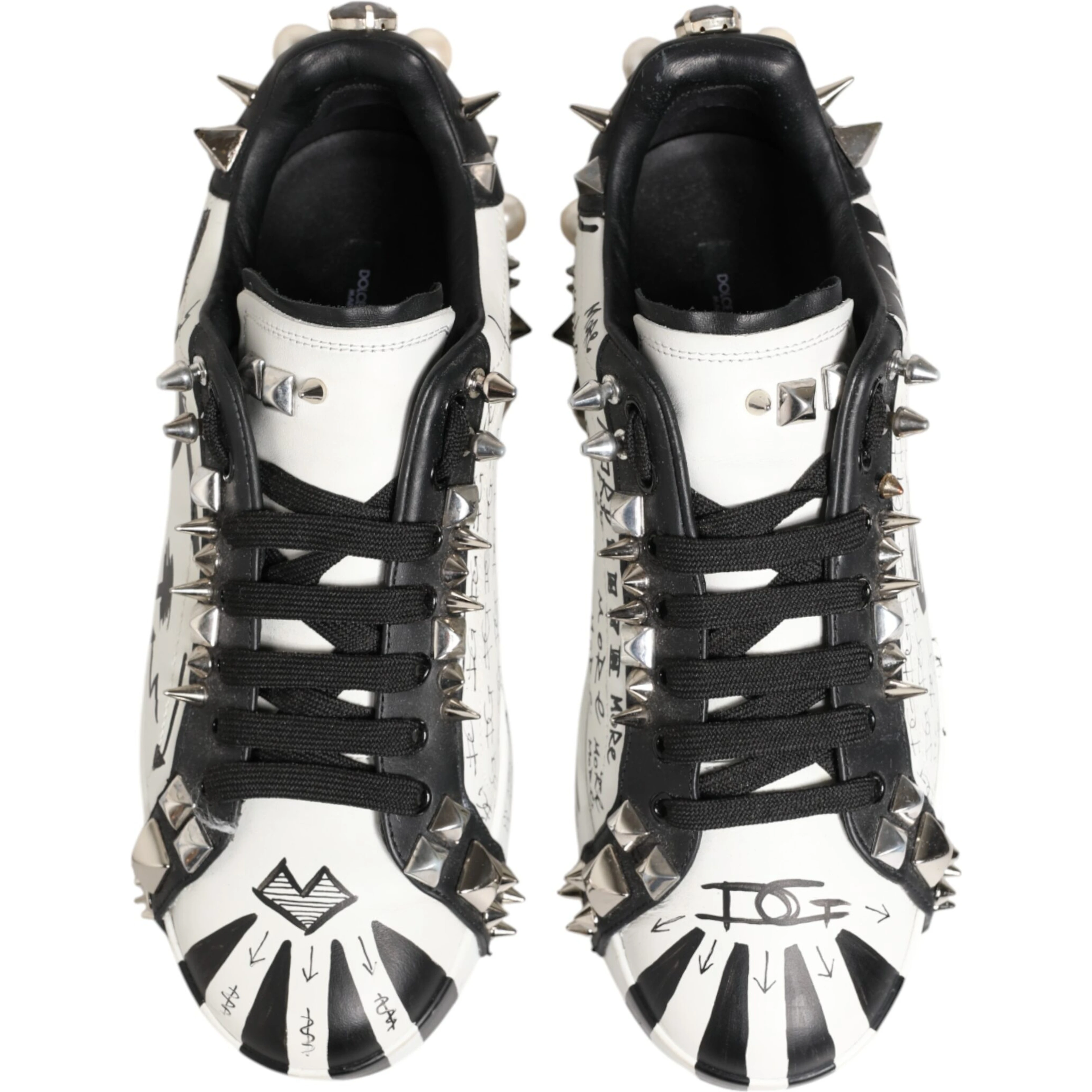 White Studded Printed Low Top Sneakers Shoes