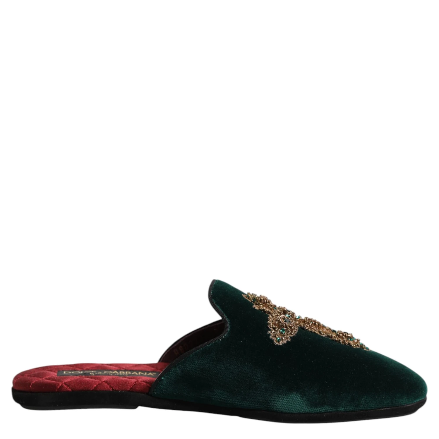 Green Velvet Cross Embellished Slippers Shoes