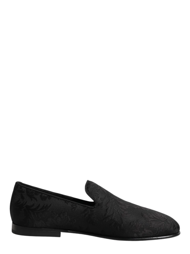 Black Floral Brocade Loafers Men Dress Shoes