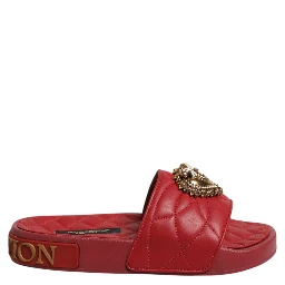 Red Devotion Matelassé Leather Slides Shoes