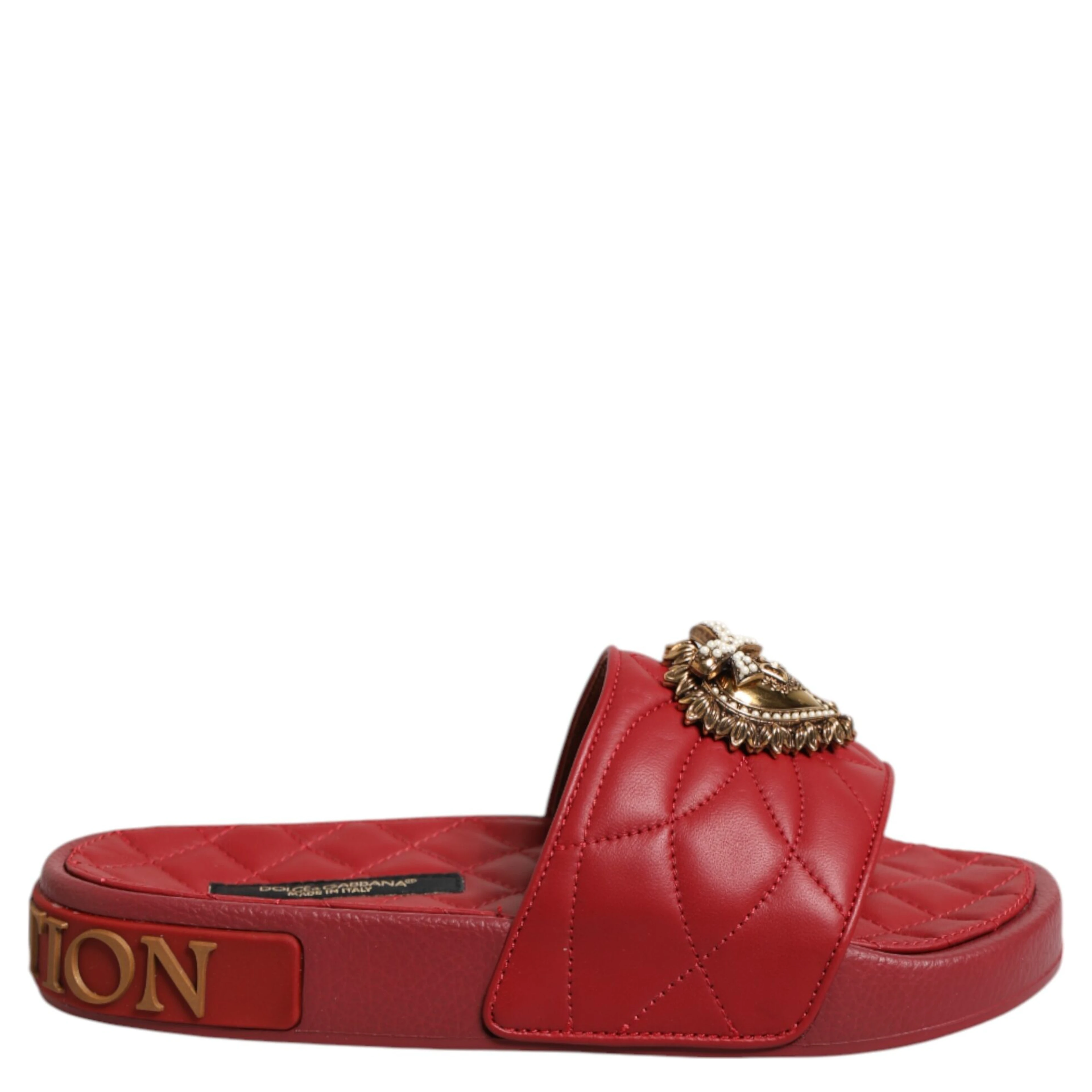 Red Devotion Matelassé Leather Slides Shoes