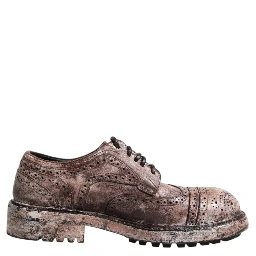 Brown Leather Distressed Brogue Lace Up Shoes