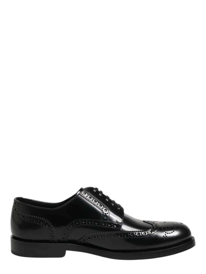 Black Leather Derby Wingtip Formal Shoes