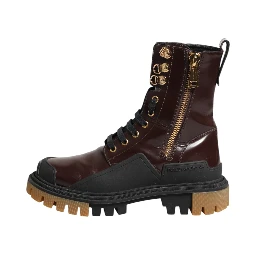 Maroon Leather Mid Calf Biker Boots Shoes