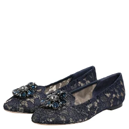 Blue Taormina Lace Crystals Flats Shoes