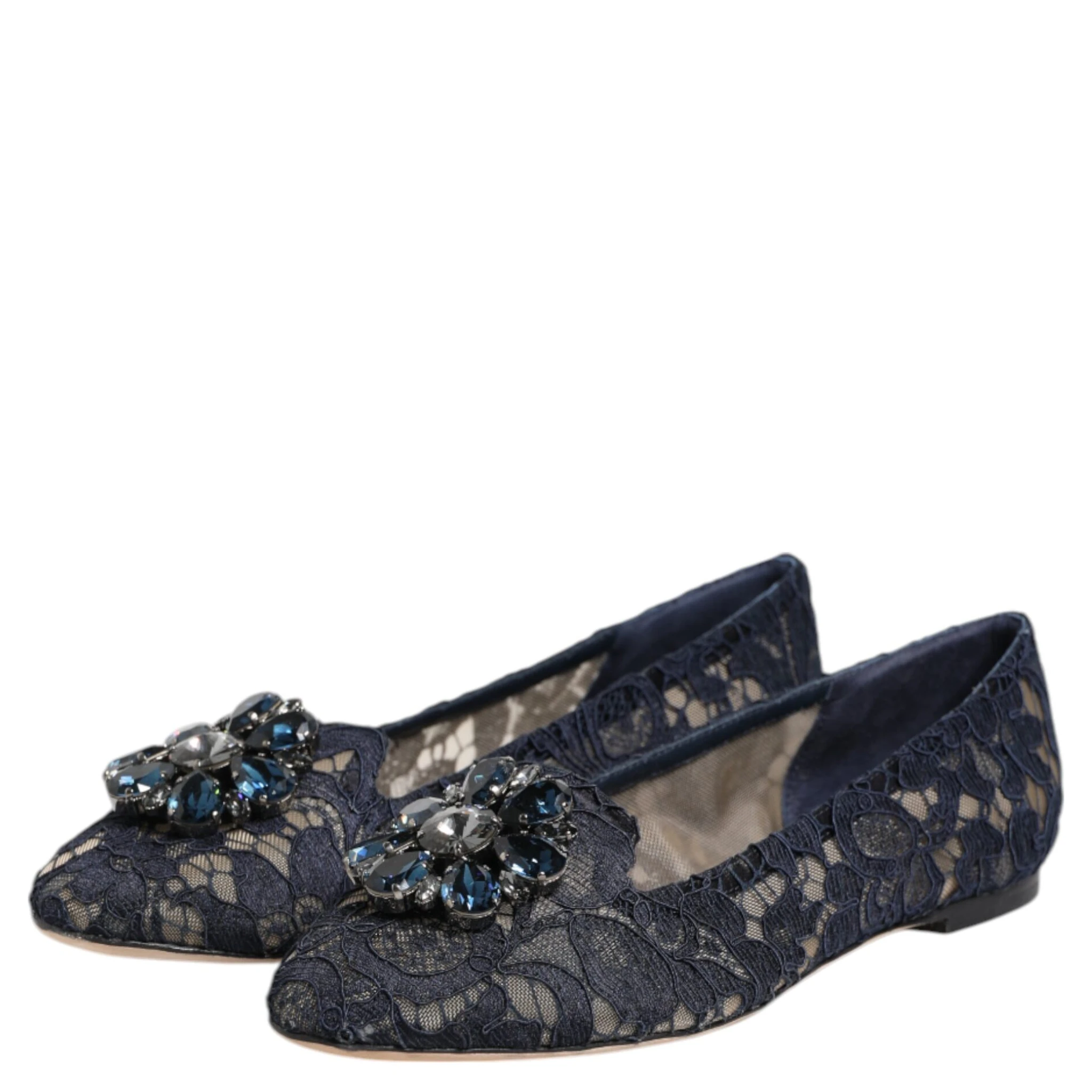 Blue Taormina Lace Crystals Flats Shoes