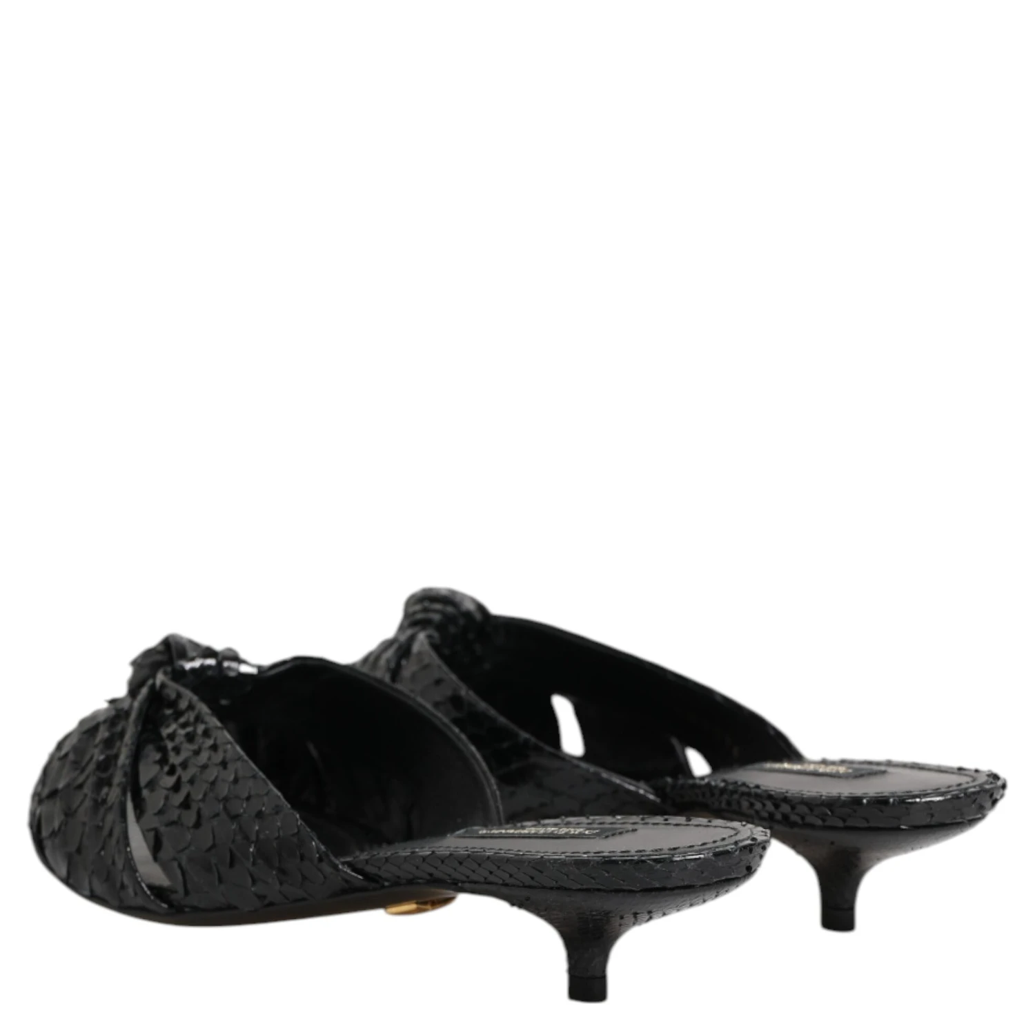 Black Leather Heels Slides Sandals Shoes