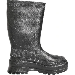 Metallic Black Pull On Rain Boots Shoes