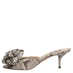 Multicolor Keira Bow Leather Peep Toe Mules Shoes