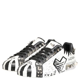 White Studded Printed Low Top Sneakers Shoes